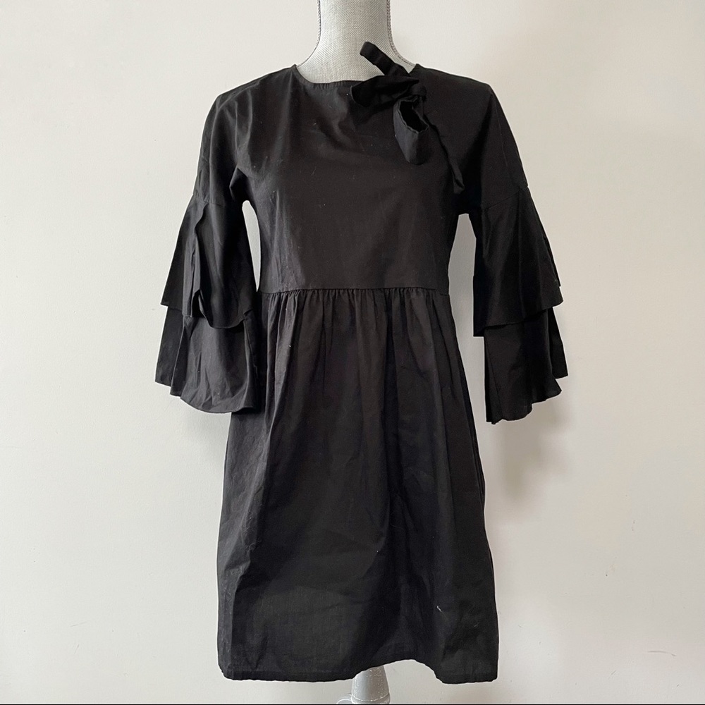 Beta black ruffle dress Italian boutique cotton with full sleeves coquette